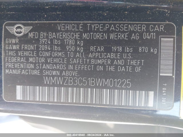 2011 MINI COOPER COUNTRYMAN WMWZB3C51BWM01225 Photo 8