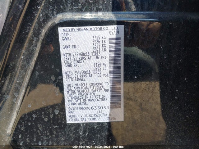 Nissan Pathfinder Sl 2019 5N1DR2MNXKC635054 Image 9