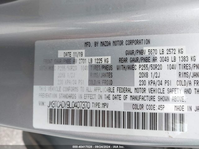 JM3TCADY9L0407370 Mazda Cx-9 Grand Touring