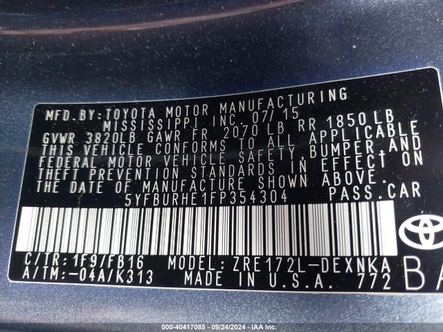 Toyota Corolla Le Plus 2015 5YFBURHE1FP354304 Image 9
