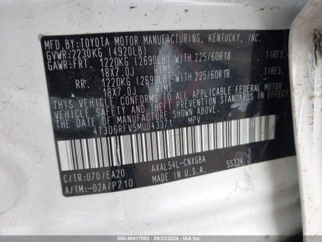 4T3D6RFV5MU043371 Toyota Rav4 Hybrid Limited