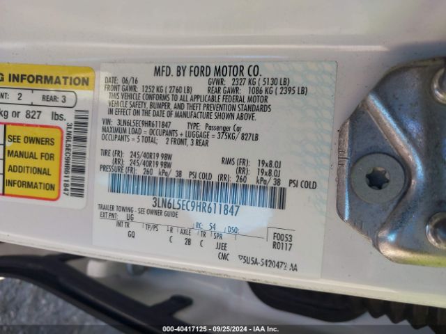 3LN6L5EC9HR611847 Lincoln Mkz Reserve