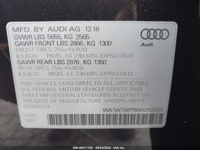 WA1W7AFP8HA092023 Audi Q5 3.0t Premium Plus