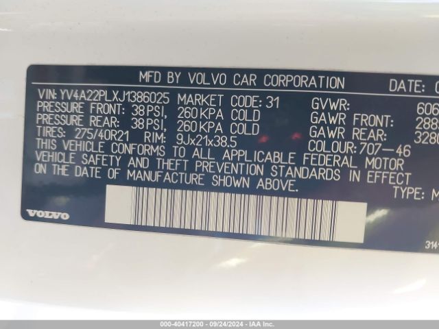 YV4A22PLXJ1386025 Volvo Xc90 T6 Inscription