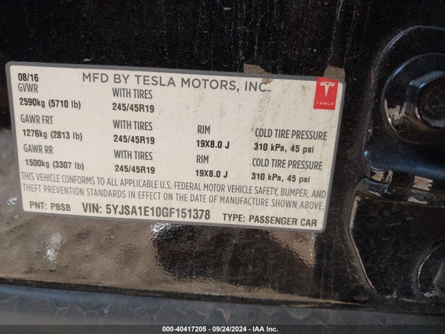 Tesla Model S 60/70/75/85 2016 5YJSA1E10GF151378 Image 8
