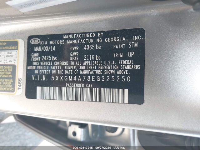 KIA Optima Lx 2014 5XXGM4A78EG325250 Image 9