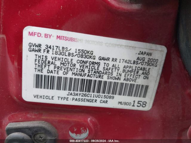 2001 MITSUBISHI MIRAGE JA3AY26C11U015089 Photo 8