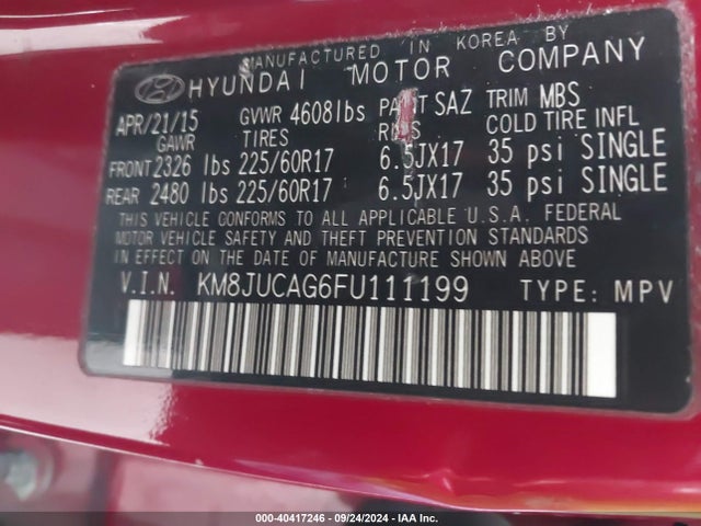 Hyundai TUCSON SE 2015 KM8JUCAG6FU111199 Image 9