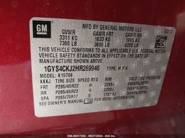 1GYS4CKJ2HR269946 Cadillac Escalade Premium Luxury