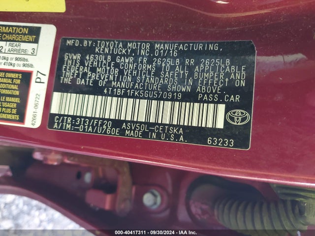 Toyota CAMRY SE 2016 4T1BF1FK5GU570919 Image 9