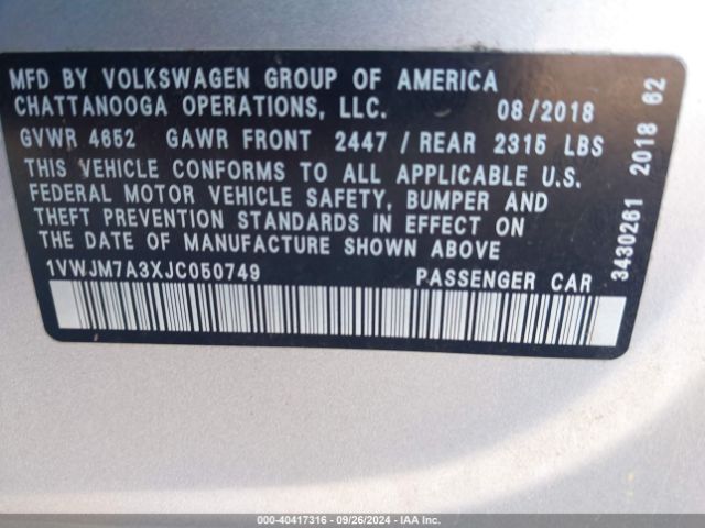 1VWJM7A3XJC050749 Volkswagen Passat 3.6l V6 Gt