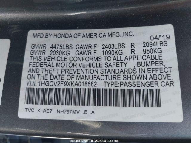 1HGCV2F9XKA018682 Honda Accord Touring 2.0t