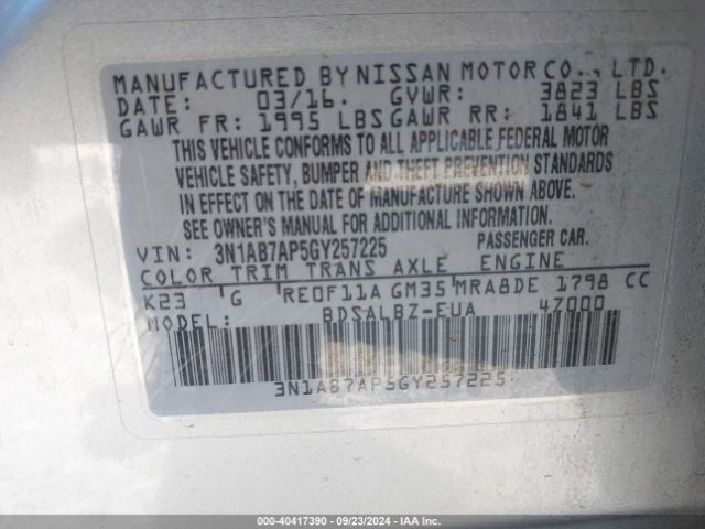 3N1AB7AP5GY257225 Nissan SENTRA S