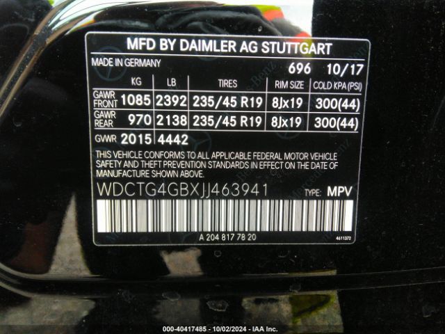 WDCTG4GBXJJ463941 Mercedes-Benz Gla 250 4matic