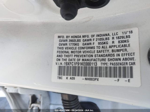 19XFC1F91KE000113 Honda Civic Touring