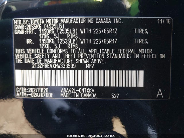 Toyota RAV4 LE 2017 2T3ZFREVXHW333599 Image 9