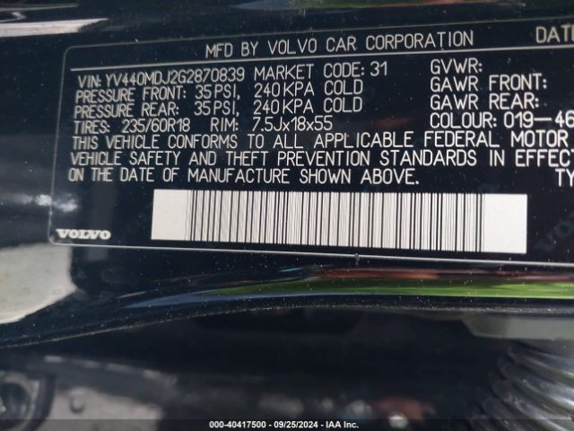 YV440MDJ2G2870839 Volvo Xc60 T5 Drive-e