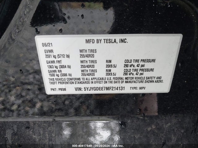 2021 TESLA MODEL Y 5YJYGDEE7MF214131 Photo 8
