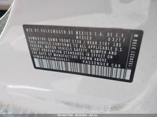 3VWDB7AJ2HM356631 Volkswagen Jetta 1.4t Se