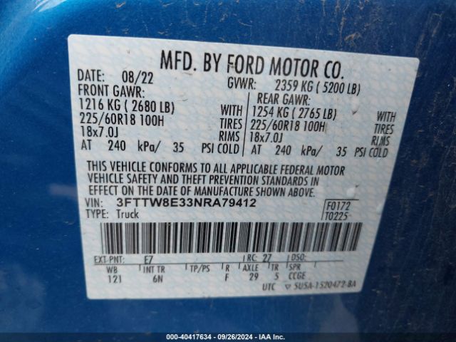 3FTTW8E33NRA79412 Ford Maverick Lariat