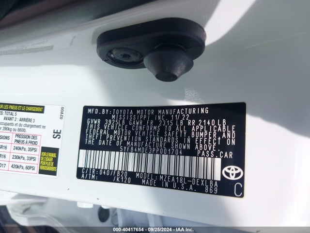 Toyota COROLLA LE 2023 5YFB4MDE3PP001704 Image 9