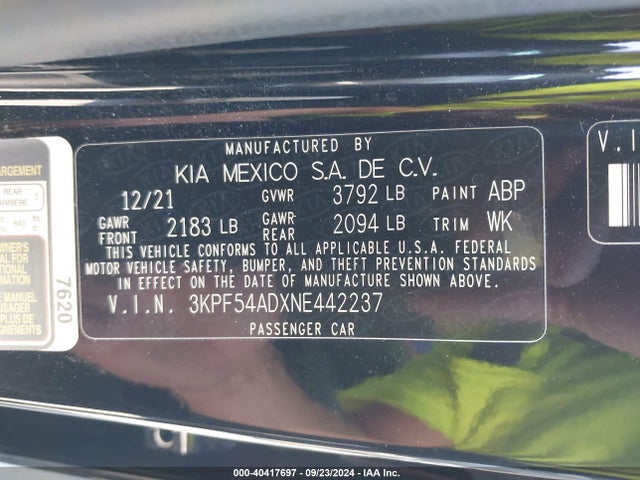 KIA Forte Gt-line 2022 3KPF54ADXNE442237 Image 9
