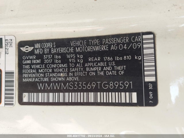 2009 MINI COOPER S WMWMS33569TG89591 Photo 8