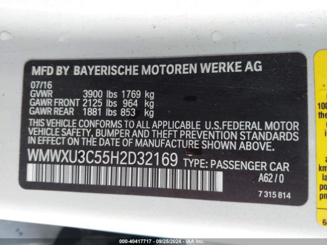WMWXU3C55H2D32169 Mini Hardtop Cooper S