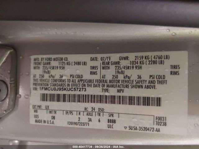 1FMCU0J95KUC57273 Ford Escape Titanium