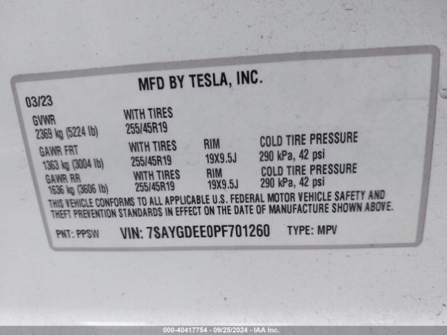 7SAYGDEE0PF701260 Tesla Model Y Awd/long Range Dual Motor All-wheel Drive