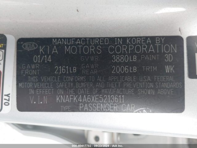 KNAFK4A6XE5213611 KIA FORTE LX