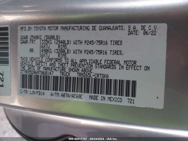 Toyota Tacoma Sr 2022 3TYRX5GN6NT060147 Image 9