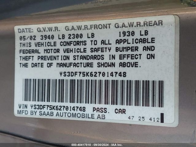2002 SAAB 9-3 YS3DF75K627014748 Photo 8