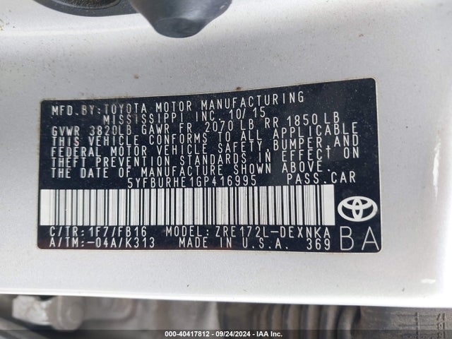 Toyota COROLLA LE 2016 5YFBURHE1GP416995 Image 9