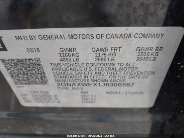 2GNAXWEX1J6306567 Chevrolet Equinox Premier