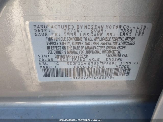 3N1AB7AP9EY255734 Nissan SENTRA SL