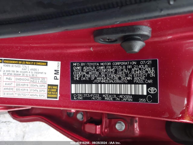 Toyota COROLLA SE 2022 JTDP4MCE6NJ086076 Image 9