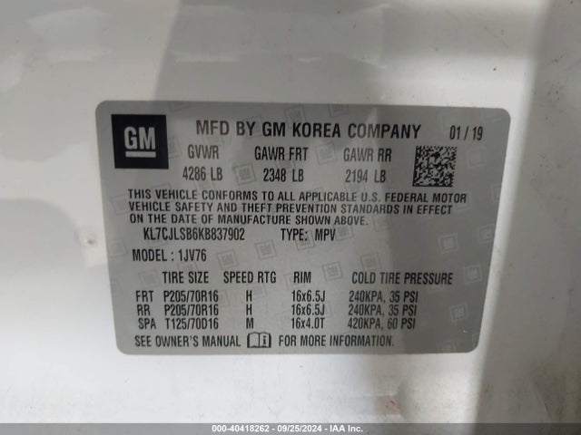 Chevrolet Trax Lt 2019 KL7CJLSB6KB837902 Image 9