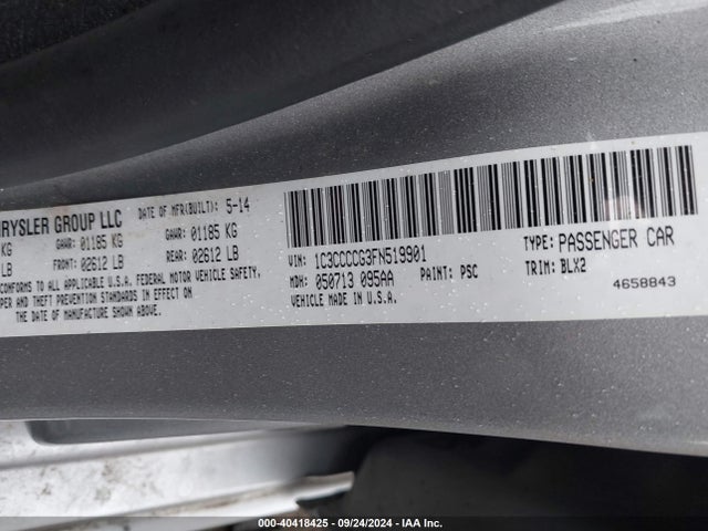 Chrysler 200 C 2015 1C3CCCCG3FN519901 Image 9
