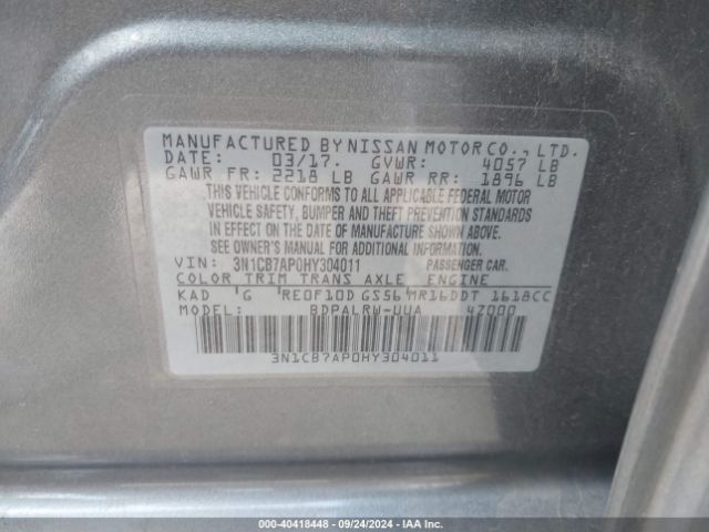3N1CB7AP0HY304011 Nissan Sentra Sr Turbo