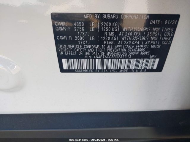 4S4BTACC5R3237313 Subaru Outback Premium