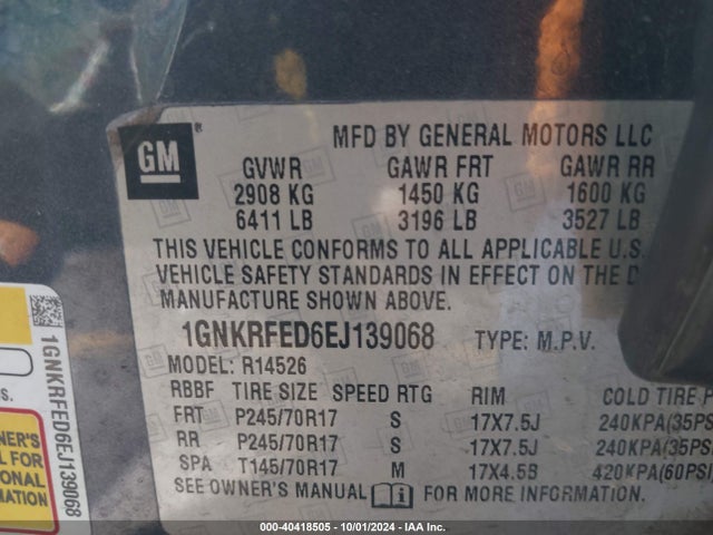 Chevrolet Traverse Ls 2014 1GNKRFED6EJ139068 Image 9