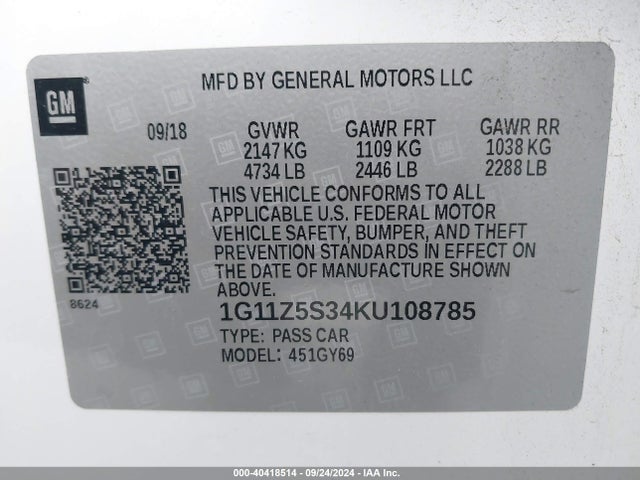 Chevrolet IMPALA LT 2019 1G11Z5S34KU108785 Image 9