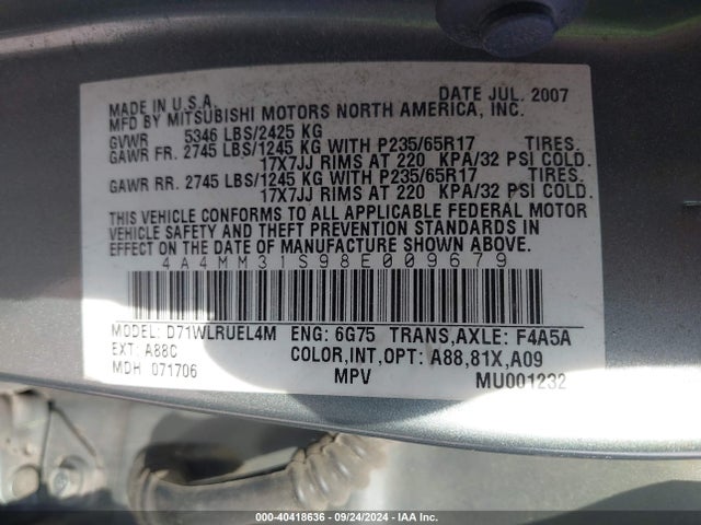 2008 MITSUBISHI ENDEAVOR 4A4MM31S98E009679 Photo 8