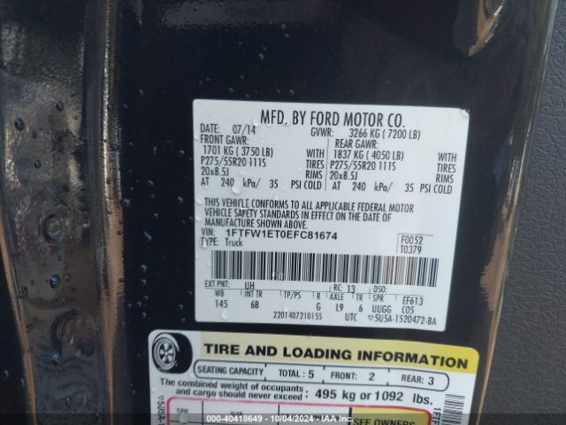 1FTFW1ET0EFC81674 Ford F-150 Fx4