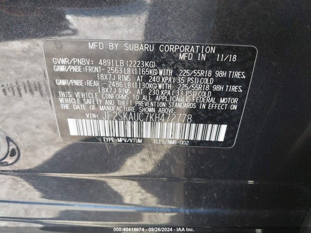 JF2SKAUC7KH472778 Subaru Forester Limited