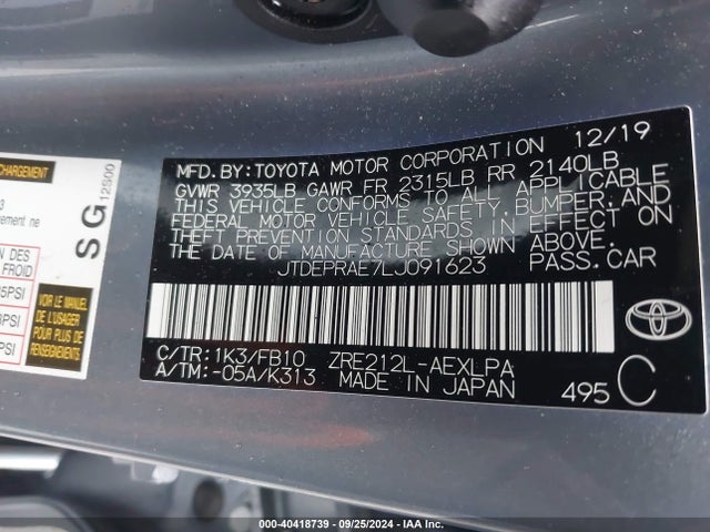 Toyota COROLLA LE 2020 JTDEPRAE7LJ091623 Image 9