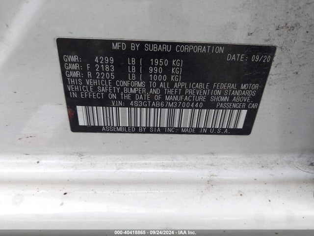 4S3GTAB67M3700440 Subaru Impreza 5-door