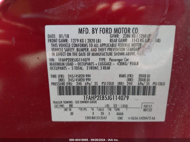 1FAHP2E85JG114079 Ford TAURUS SEL