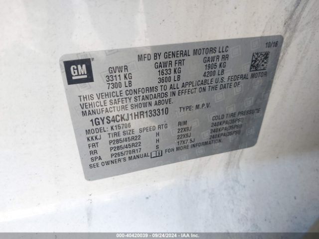 1GYS4CKJ1HR133310 Cadillac Escalade Premium Luxury